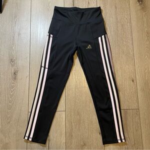 Adidas Girls 10/12  Medium AEROREADY 3-Stripe Cell Phone Pocket Sporty Leggings